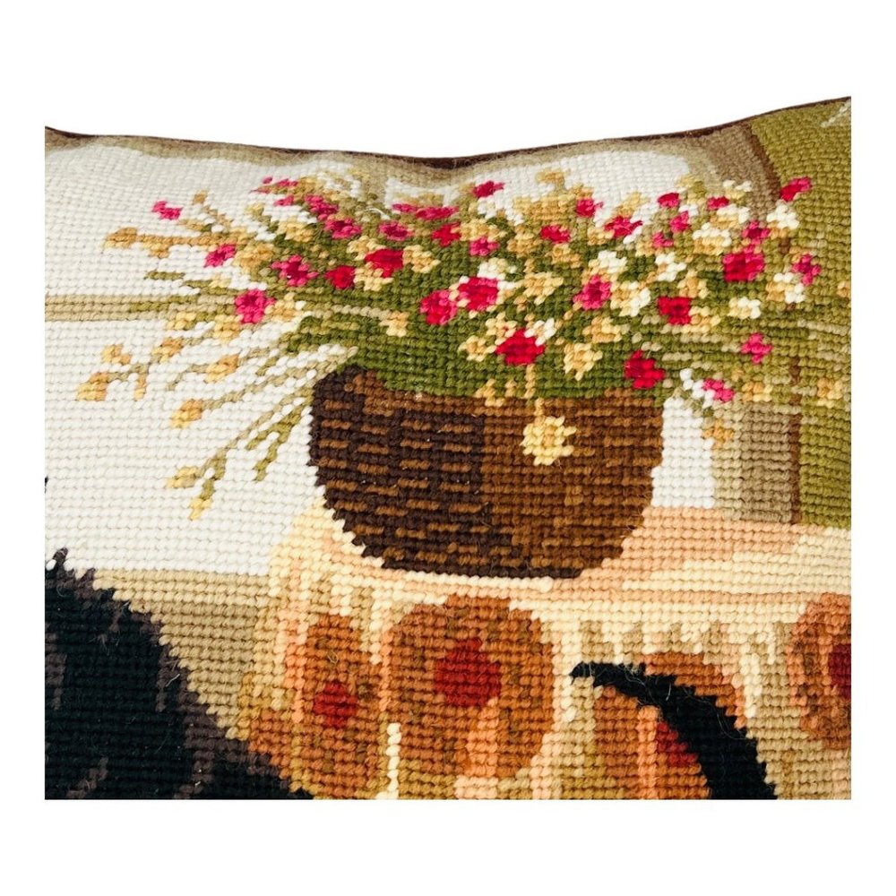 Vintage Needlepoint Scottish Terrier Dog Roses 17"x12"  rectangular Pillow - Picture 3 of 10